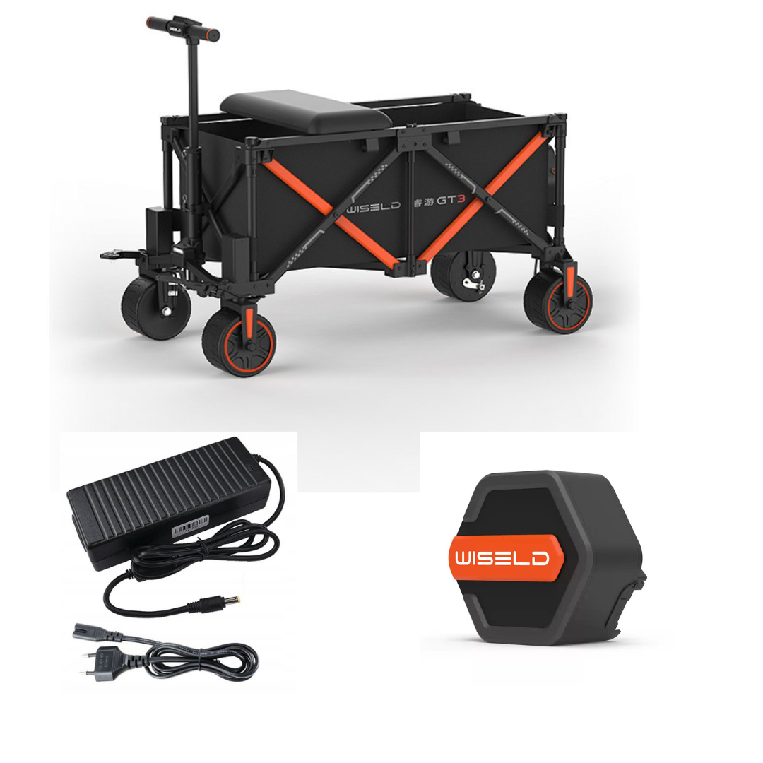 Wiseld GT3 4WD Elektrische Opvouwbare Transportkar/Bolderkar – 3000W All-Terrain Power – 20-30 km Bereik – Heavy Duty 300 kg + oplader + extra batterij
